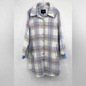 7 for All Mankind Blue white Fuzzy long line Shacket Jacket size L